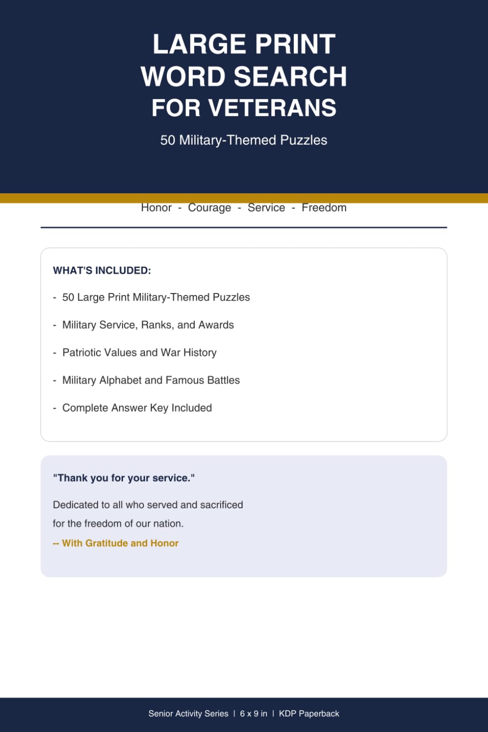 Large Print Word Search for Veterans: 50 Military-Themed Puzzles Honoring Service Members with Answer Key -- Military Service, Ranks, Patriotic ... Military Alphabet, Famous Battles, and More