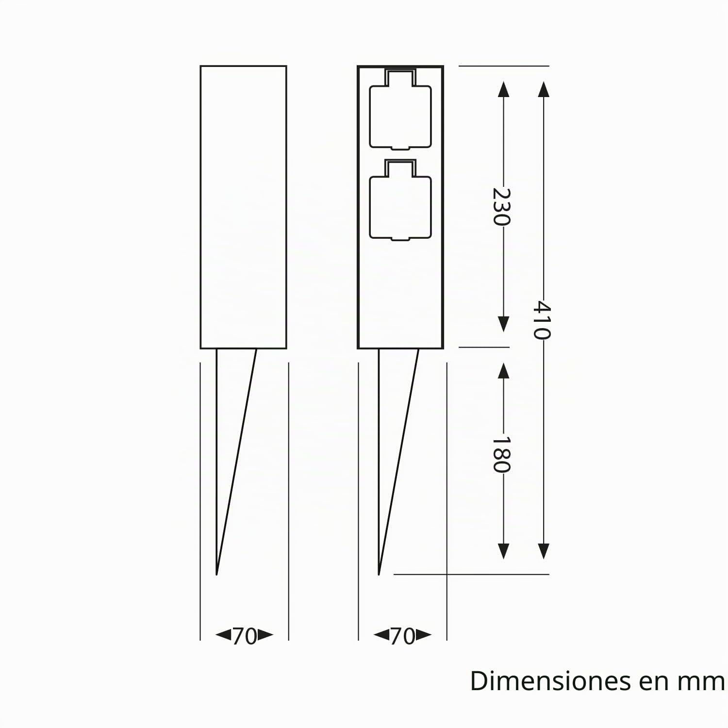 ledscom.de 2X Toma de jardín Pilar POMI con piqueta de Tierra para Exteriores, IP44, 2 vías, Negro, Cuadrada, 23cm