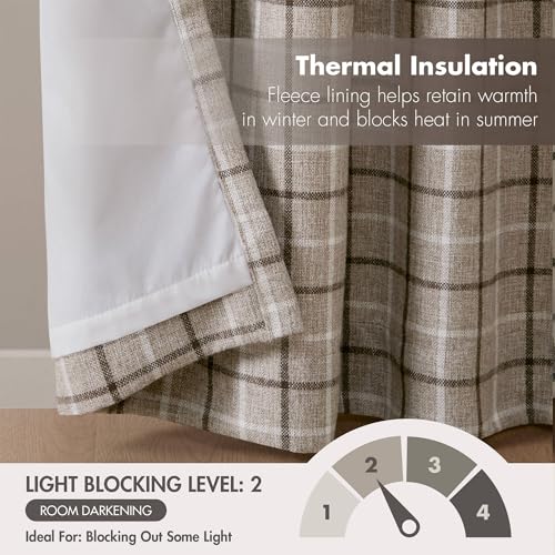 Image of Madison Park Anaheim Cabin Plaid Curtain Window, Thermal Insulated Fleece Lining, Living Room Decor Room Darkening Drape for Bedroom, 1-Single Panel Pack, 50x84, Rod Pocket & Front Tab, Brown