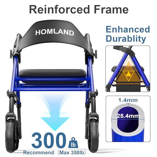Image of HOMLAND Foldable Rollator Walkers for Seniors with Seat, 17 lb Lightweight
