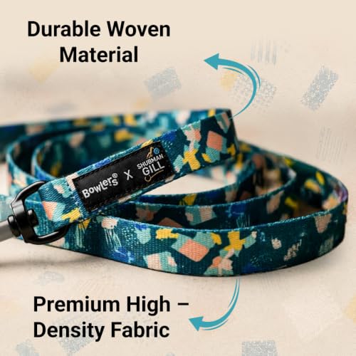 Image of Bowlers Dog Leash for Small, Medium & Large Dogs | Blue & Green Design | Durable Nylon Pet Walking Lead | Strong Metal Hook | Comfortable Grip