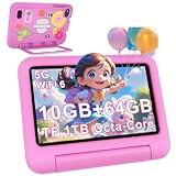2025 Tablet Niños 7 Pulgadas Android 14, 10GB RAM + 64GB ROM (TF 1TB), WiFi 6, Bluetooth 5.0, 8-Core, 3500mAh, Control Parental, Doble Cámara, Certificado GMS, Tablets Niños con Funda EVA - Rosa