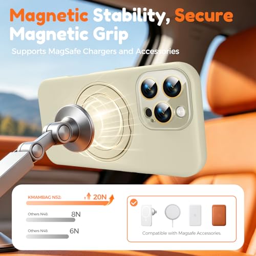 Image of Silicone 360 Spin Magnetic Stand Case for iPhone 16 Pro Max, [Compatible with Mag-Safe][Reinforced Hard Camera Protection] Liquid Silicone Rubber Phone Cover with Ring, Camera Button, Ivory