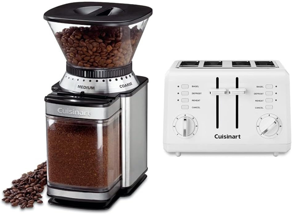 CUISINART Coffee Grinder, Electric Burr One-Touch Automatic Grinder with18-Position Grind Selector & CPT-142P1 4-Slice Compact Plastic Toaster, White