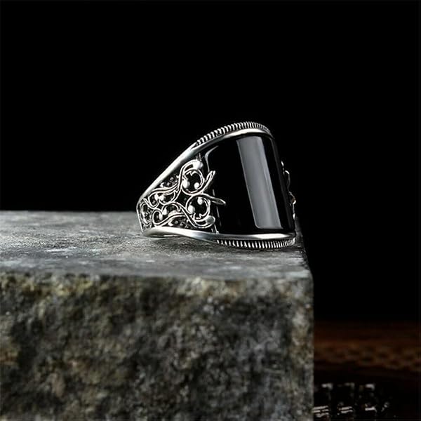 Mnyixsi Fashion 925 Sterling Silver Black Onyx Ring for Men, Retro Turkish Style Vintage Cocktail Statement Ring, Luxurious Trendy Gemstone Ring, Handmade Delicate Statement Jewelry Size 8 by Mnyixsi - Used condition - Image 6