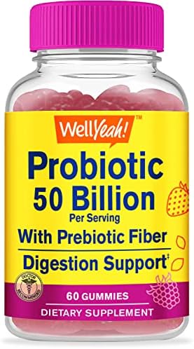 WellYeah 50 Billion Probiotics + Prebiotics for Men and Women Gummies - Digestive Support, Gut Health, Immune Support Gummy - Probiotics for Digestive Health with 12 Strains - 60 Gummies