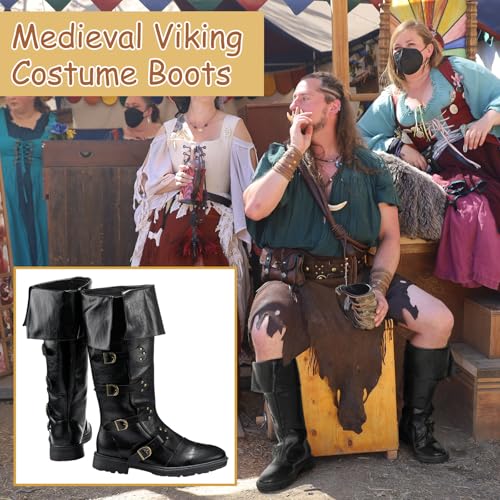Jiuguva Medieval Pirate Boots Men Renaissance Costume Boots High Tube Steampunk Shoes Halloween Cosplay Costume Accessories3
