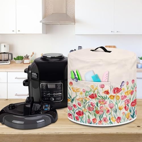 Image of Cozeyat Tulips Butterfly Pressure Cooker Air Fryer Cover,Round Pressure Cooker Dust Cover,Protective Cover with Pocket Kitchen Appliances for Electric Pressure Cooker Air Fryer Rice Cooker Steamer