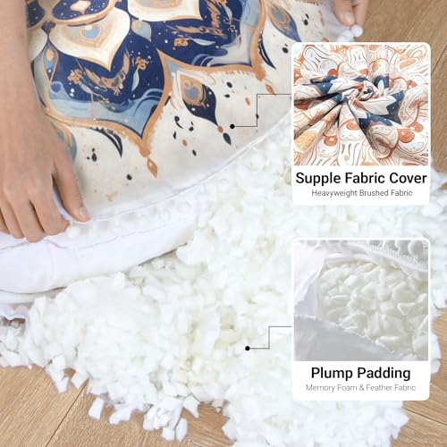 DAWNYIELD Meditationskissen für den Boden, Runde Sitzkissen mit waschbarem und abnehmbarem Bezug, 80 cm Großes Ergonomisches Yogakissen mit Pompon-Dekor, Für Innen- und Außenbereich, Braun