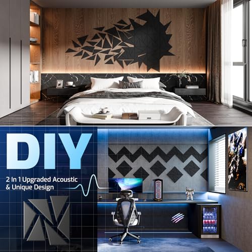 Image of 18 Pack Acoustic Panels with Self-Adhesive, 12 inchX 12 inchX 0.4 inchSound Proof Foam Panels, Sound Panels High Density, Soundproof Wall Panels for Home Studio Office-Black