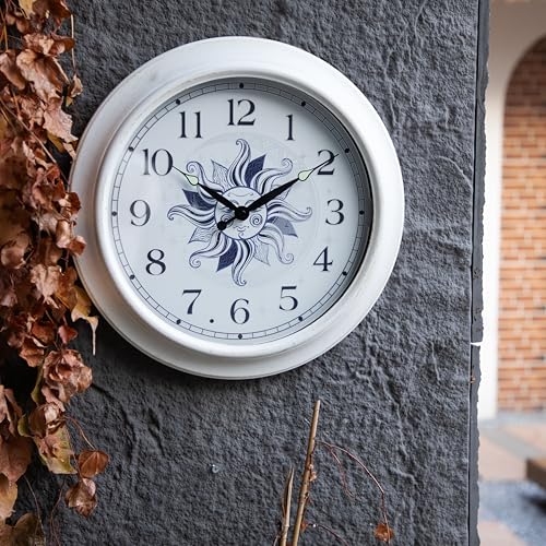 OCEST Metall Großes Nachtlicht Außenuhr Wasserdicht, 15 Zoll Leise Outdoor Indoor Uhr Beleuchtete Wanduhr Batteriebetrieben für Garten Pool Terrasse Wohnzimmer Dekorativ