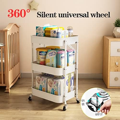 Foldable Rolling Cart 3-Tier Metal Storage Organizer Mobile Trolley for Beauty Craft Art Mesh Collapsible Utility Cart with Wheels,Slide Out Storage Cart,Mak image 3
