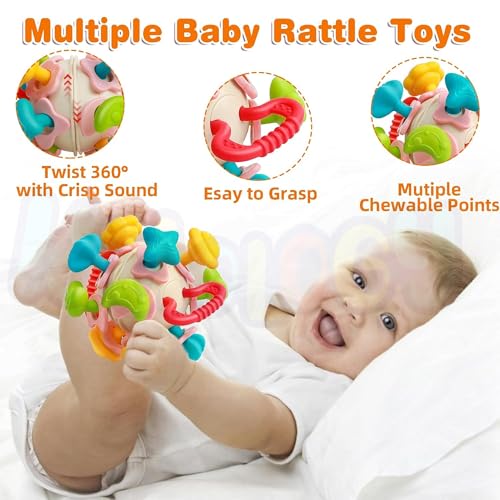 Image of Kidology Silicone Space Ball Baby Teether - Sensory Toy for Boys and Girls, Newborn & Infant Rattle Toys, Montessori Learning Developmental Toddler Toys Suitable for Babies 6+ Months, Multicolor