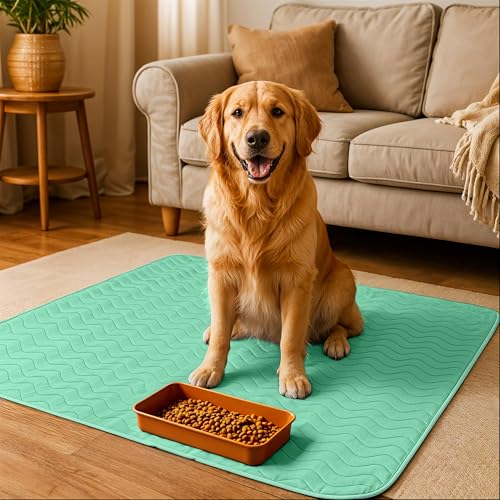 Image of 4 Pack Washable Pee Pads for Dogs 34 inch x 36 inch, Waterproof Dog Training Pads | Reusable Dog Training Pads for Sofa, Incontinence Bed Pads for Adults, Elderly and Kids (Green,Blue) by Utopia Bedding