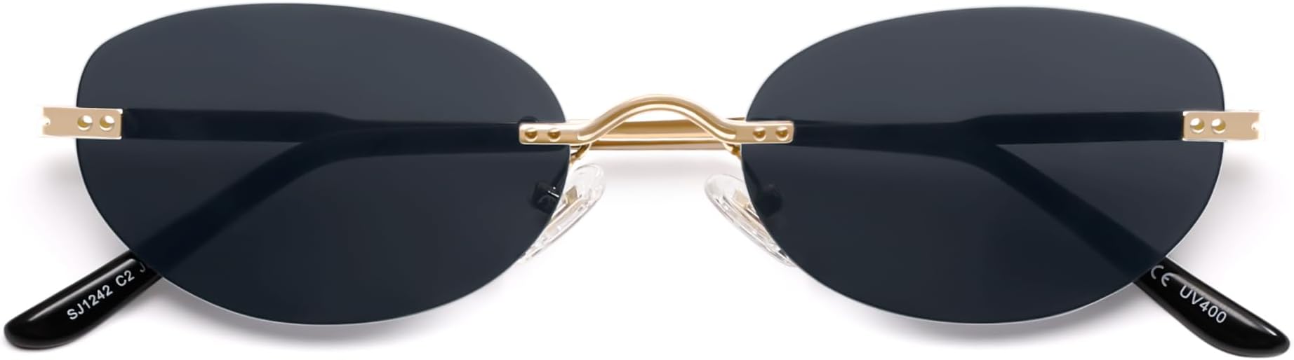 Retro Small Oval Sunglasses Womens Trendy Rimless Sun Glasses Vintage Narrow Shades SJ1242