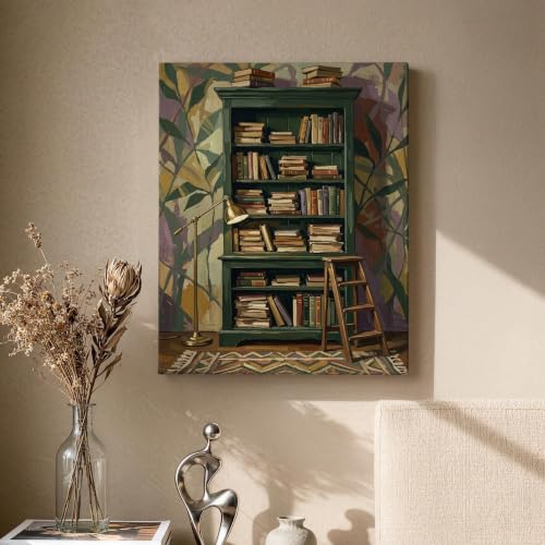 Impresión en lienzo de estantería verde retro de 16 x 20 para decoración de pared 2