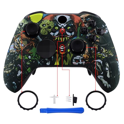 eXtremeRate Carcasa para Xbox One Elite Mando, Accesorios Reemplazo Kit, Protectora Funda Placa Frontal con Anillos de Joystick para Xbox One Elite Series 2 Modelo 1797 - Fiesta de Miedo - imagen 4