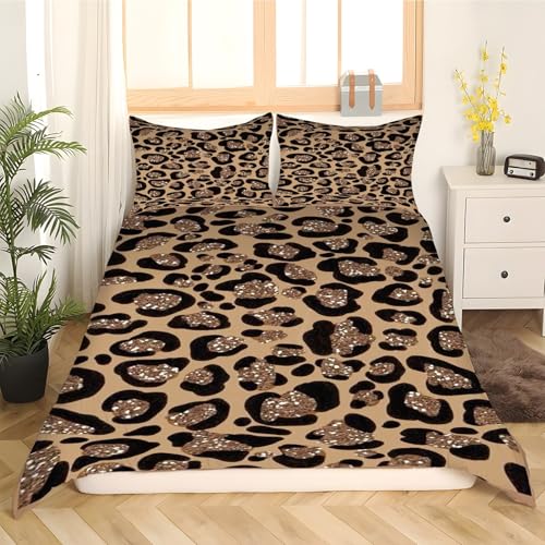 Housse de couette 240x260 imprimé léopard microfibre anti-plis lit
