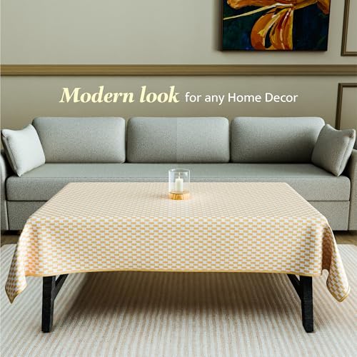 Image of Kuber Industries 36x54 Inch Vinyl 4 Seater Table Cover Cloth | Multipurpose Rectangle Dining Table Cover /Cloth for Party and Events | Lining - Golden