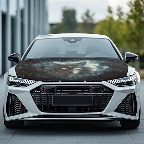 Image of Car Hood Cover,Winter Decoration Car Hood Cover Protector Suitable Most Automotive Sedans Trucks Pickup Sports Cars,Car Accessories Wolf Starry Sky Print
