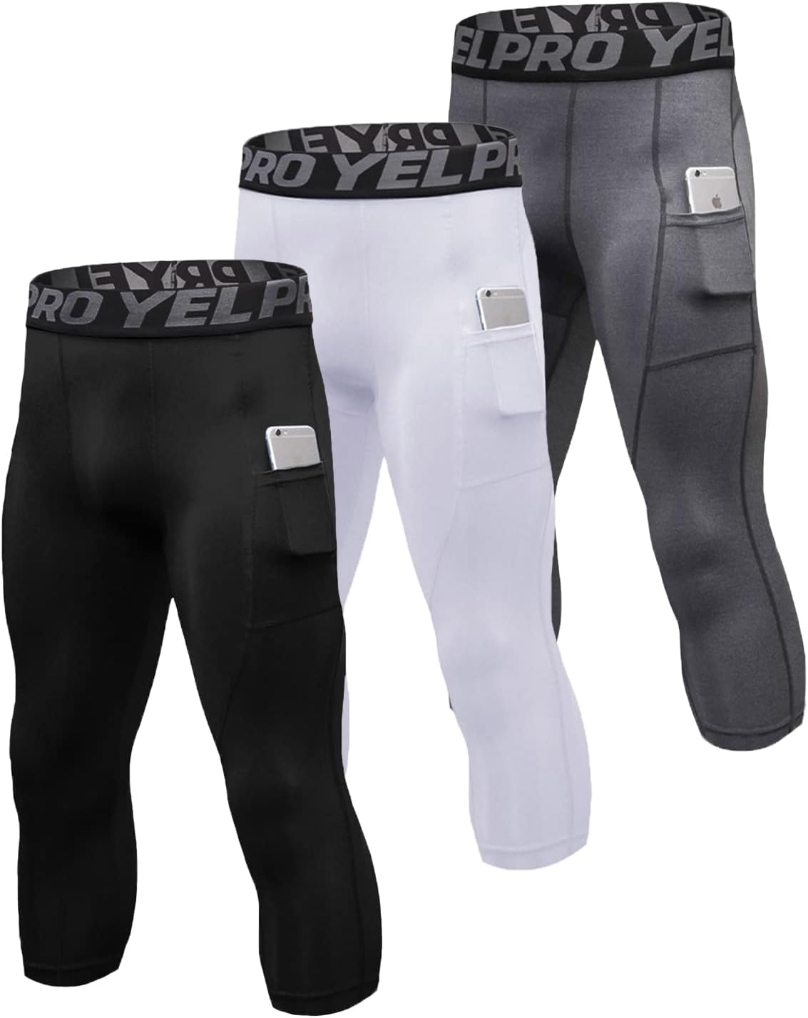 3/4 Pack Men's Compression Pants 3/4 Workout Dry-fit Baselayers Underwear Sport Tights Running Athletic Leggings Capris