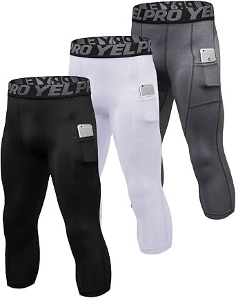 3/4 Pack Mens Compression Pants 3/4 Workout Dry-fit Baselayers Underwear Sport Tights Running Athletic Leggings Capris