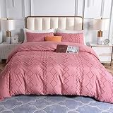 Lekesky Pink Bedding Duvet Cover Queen Size, Boho Tufted Duvet Cover Queen for Girl, 3pc Ultra Soft