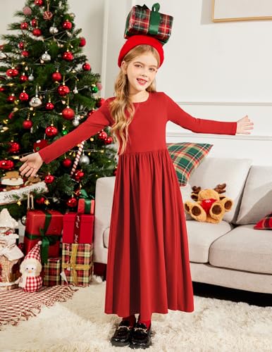 Image of Arshiner Girls Maxi Dress Long /Short Sleeve Casual Holiday Dress with Pockets for 5-13 Years