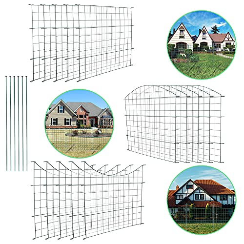 Lospitch Teichzaun Set, Gartenzaun Zaun Teich mit Zaunelemente und Befestigungsstäben, Metallzaun Grün, Freigehege, Gartenzaun, Tiergehege (5x Gerade)