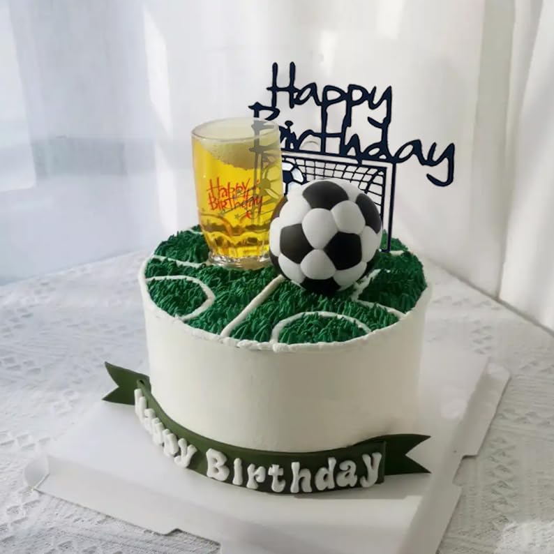 2 sztuki dekoracji tortu piłkarskiego – akrylowe nakładki na tort z napisem "Happy Birthday" na imprezy piłkarskie i urodzinowe, wielokrotnego użytku do kreatywnych dekoracji