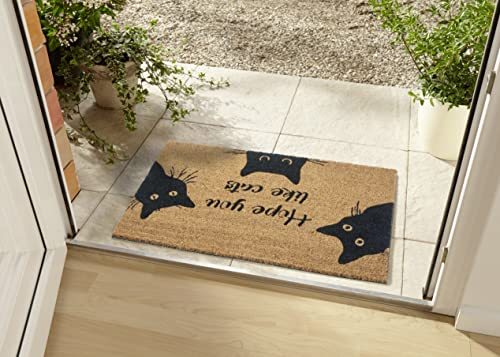 Hanse Home Paillasson en Coco pour l'intérieur - Naturel - Motif Chat - Résistant aux intempéries et antidérapant - pour Couloir, terrasse, entrée - 45 x...