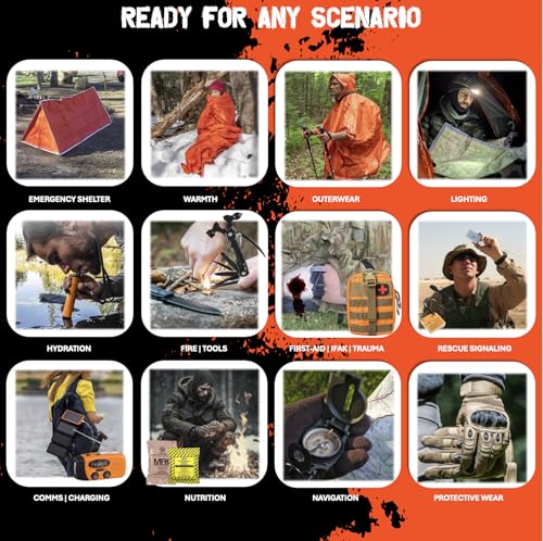 72 Hour Survival Kit - 291 Pieces Survival Gear and Supplies - 45L Go Bag Emergency Backpack, First Aid, Water Filter, Tools, Tent, Camping Essentials, Emergency Preparedness - The Alpha - Image 3