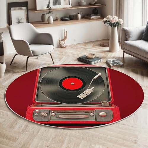 Tapis antidérapant lavable rouge 120cm style musical rétro