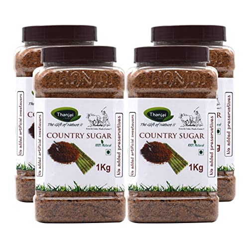 Image of Thanjai Natural 4kg Jar Sugarcane Jaggery Powder / Country Brown Sugar / Naatu Sakkarai - Organically Processed 100% Natural (4kg Jar)