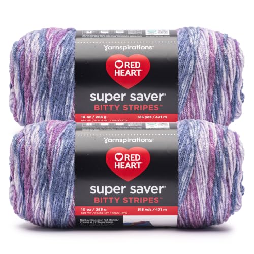 Image of Red Heart Super Saver Bitty Stripes Crochet Yarn, Indigo, 2-Pack