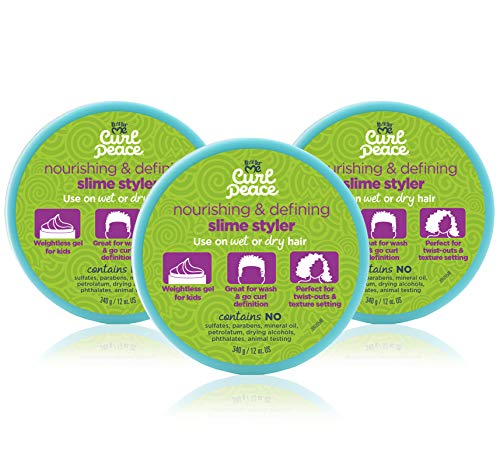 Curl Peace Just For Me Nourishing & Defining Slime Styler (3 Pack). Children’s weightless hair gel perfect for wash and go curl definition or texture setting. 12oz.