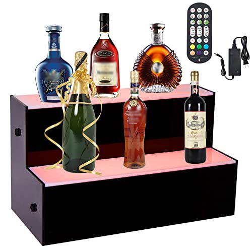 Kweetle 16 Inch 2-Step LED Lighted Liquor Bottle Display Shelf, LED Bar Shelves for Liquor Bottles, Acrylic Liquor Shelf with Remote & App Control for Home Commercial Living Room