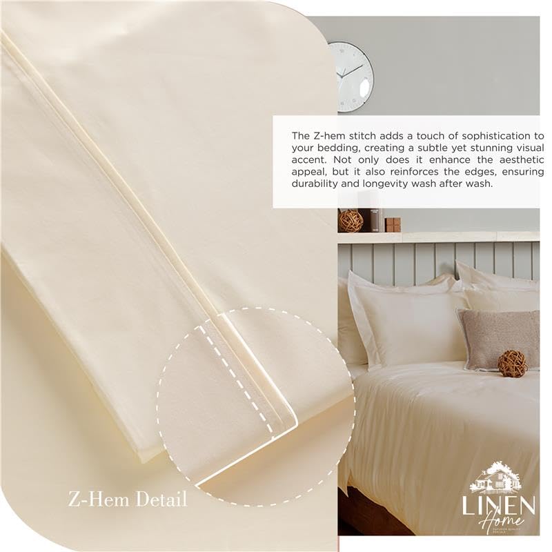 Image of Linen Home 2-Pack King Sheet Set, 100% Cotton Percale Bedding, 8-Piece Value Bundle, Deep Pocket Cooling Bed Sheets for Hot Sleepers, Breathable & Crisp Hotel Quality, Long-Staple Cotton, Ivory