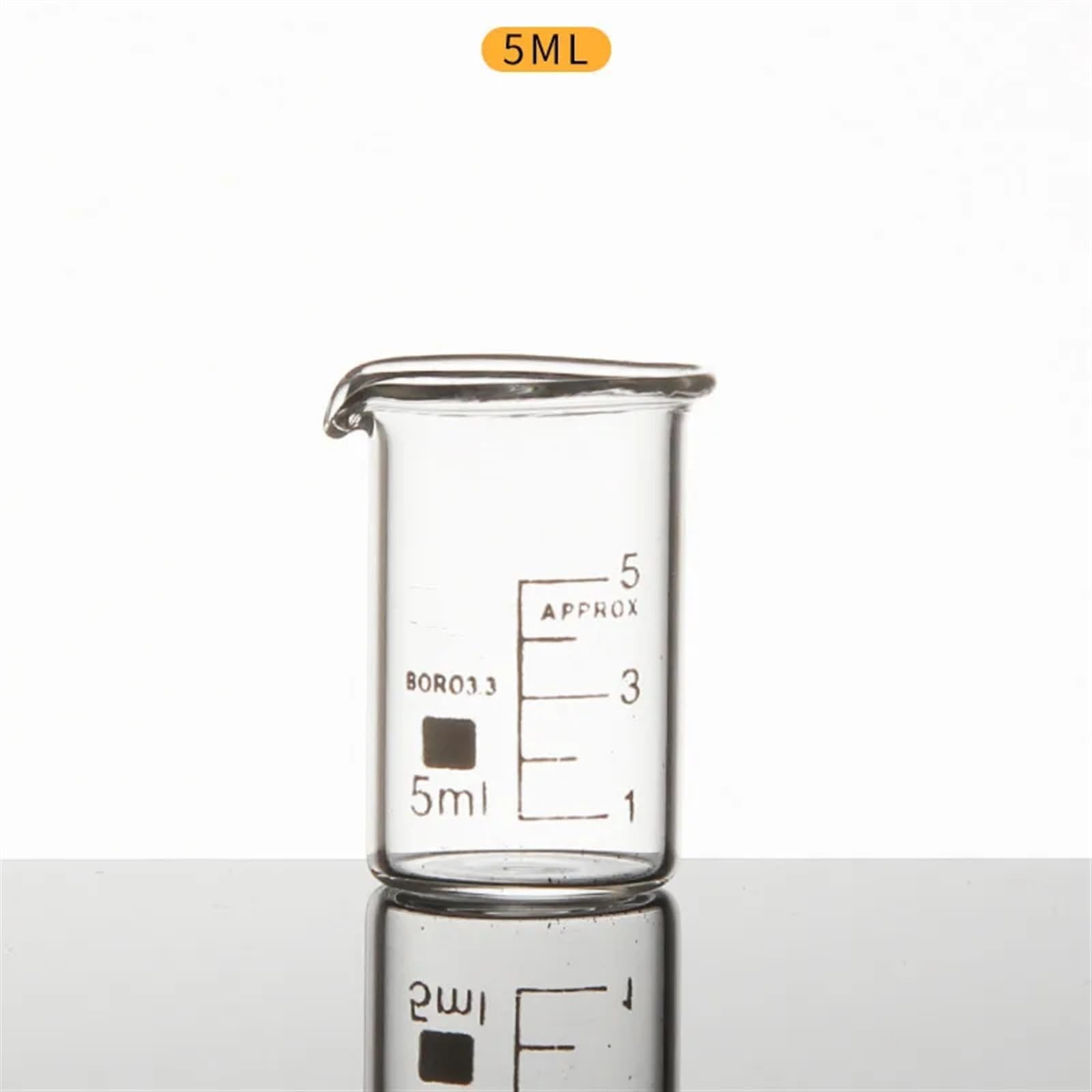 Vaso de precipitados de Vidrio para Laboratorio, Espesado, Resistente a Altas temperaturas, 5 ml, 10 ml, 25 ml, 50 ml y 100 ml (5)