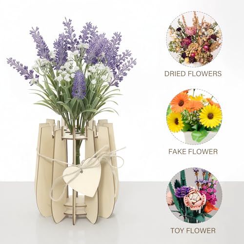 Image of Wooden Vase for Lego Flowers Bouquet, 3D Puzzle Vase Compatible with Lego Botanicals Collection, Roses, Sunflowers for Adults Display
