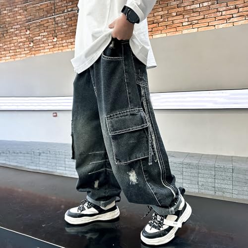 Boys Casual Straight Leg Jeans Comfortable Loose Fit Denim Pants with Front Pockets for Active Play3