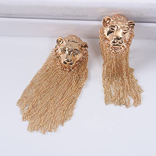 Boucles d'oreilles tête de lion en or à franges longues pendantes