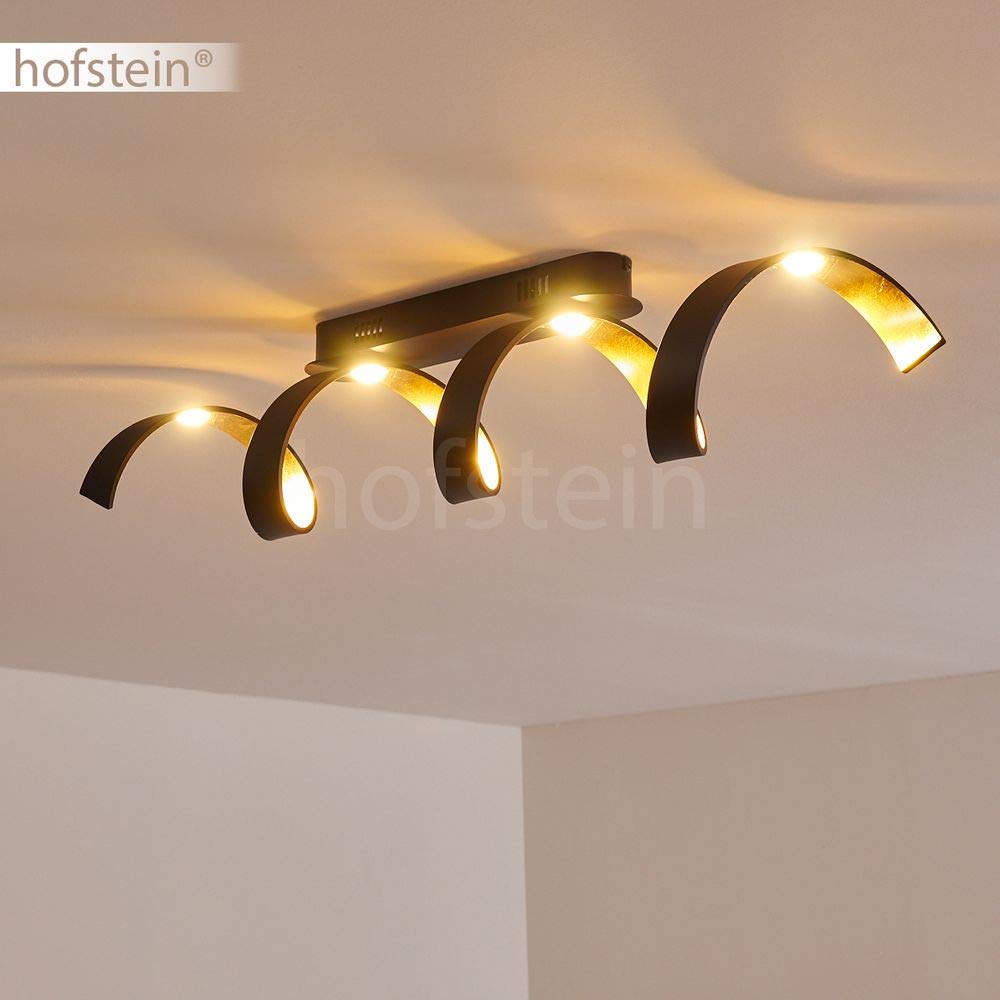 HOFSTEIN LED Deckenleuchte Rezat, längliche Deckenlampe aus Metall in Schwarz/Goldfarben, moderne Leuchte in 3 Stufen dimmbar über Lichtschalter, 20 Watt, 1800 Lumen, 3000 Kelvin, Wohnzimmer, Küche