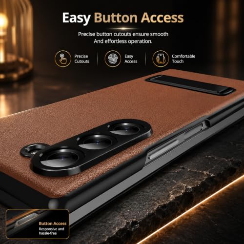 Image of TechTrendz for Samsung Galaxy Z Fold 8 Ultra Magnetic Flip Folding Case, Multi-Angle Bracket, Full Body Hinge Protective Slim Cover, Luxury Business Leather Cover for Fold 8 Ultra Back Cover (Brown)