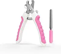 Cortador de unhas para cães, cortador de unhas de raça grande com sensor rápido, lâmina afiada, cortador de unhas profissional para animais de estimação com proteção de segurança e lixa de unha, rosa