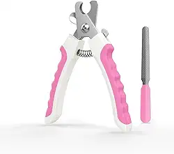 Cortador de unhas para cães, cortador de unhas de raça grande com sensor rápido, lâmina afiada, cortador de unhas profissional para animais de estimação com proteção de segurança e lixa de unha, rosa