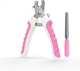 Cortador de unhas para cães, cortador de unhas de raça grande com sensor rápido, lâmina afiada, cortador de unhas profissional para animais de estimação com proteção de segurança e lixa de unha, rosa