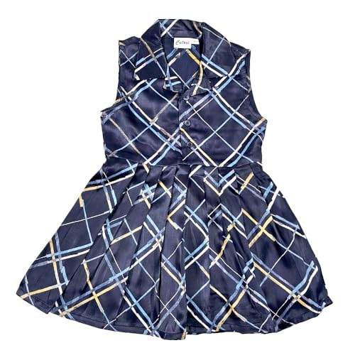 Image of Girls Printed Knee Length Fit and Flare Sleeveless Collar Dress
