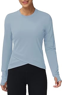 Camisetas femininas de compressão de manga comprida para treino, bainha cruzada, atlética, corrida, ioga, camisetas com orifício para o polegar  