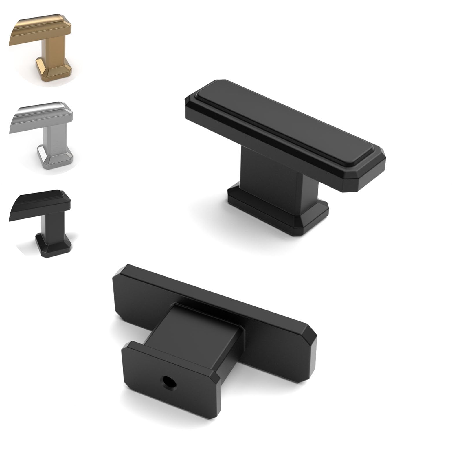 ELEBUILD 12 Pack Matt Black Cabinet Knobs, T Bar Single Hole Handles, Modern Kitchen Cupboard Pulls, Solid Drawer Knobs for Cupboard Doors, Wardrobe, Bathroom & Dresser